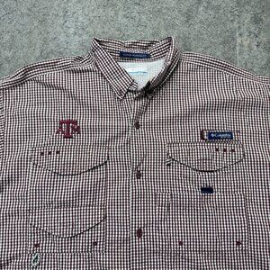 Texas A&M Aggies Columbia PFG Shirt Men XL Red Short Sleeve Bonehead Fishing b35